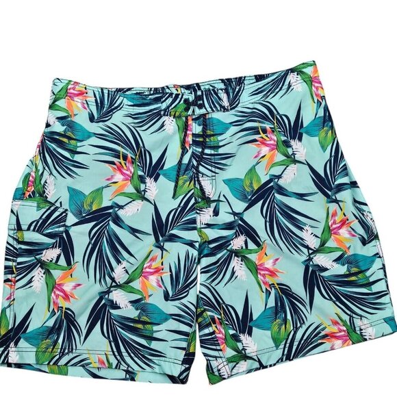 [g] George Green Tropical Print Swim Trunks Size XL (40-42) Cargo Pocket Elastic - Picture 7 of 8